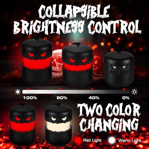 EverBrite 3-Pack Halloween Skeleton Camping Lantern, Collapsible Halloween Skull Lantern, Two Color Changing, Skeleton Halloween Decor for Yard, Lawn, Garden, Haunted House Prop - Image 3