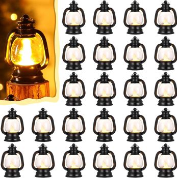 Ferraycle 24 Pcs Mini Lantern Decor 4 Inch Western Lantern Table Centerpiece Small Vintage Camping Hanging Lamp Ornaments Bulk for Cowboy Cowgirl Wedding Halloween Christmas (4 Inch,Black)